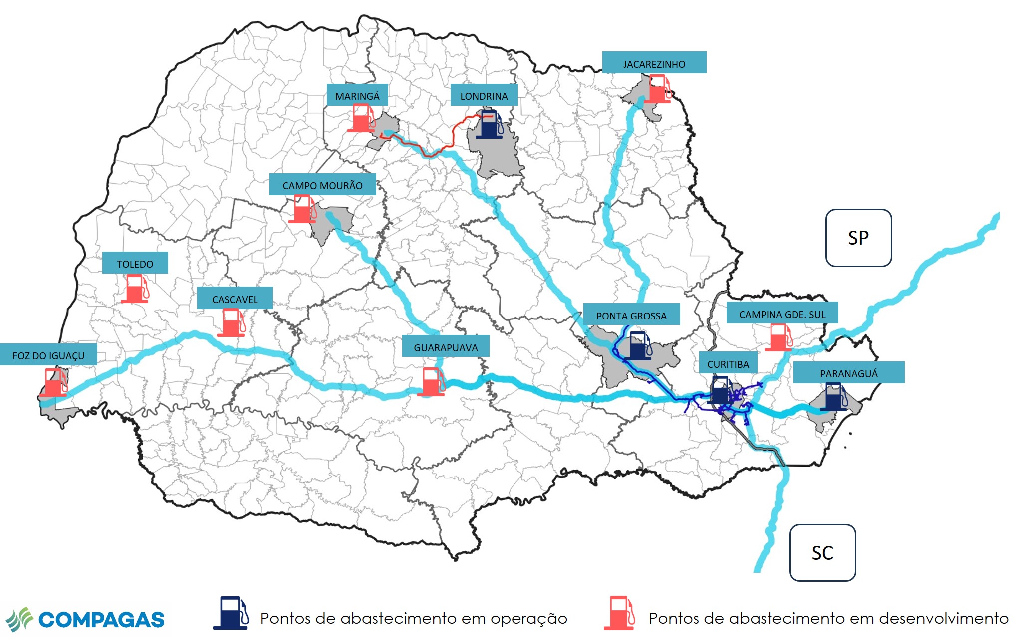 mapa com posto de abastaceimento de GNV